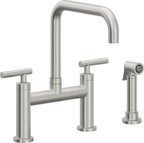 California Faucets Corsano Llave de Cocina Tipo Puente Contemporanea con Rociador Lateral - Pico Cuadruple - Cromo Satinado