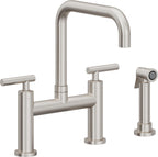 California Faucets Corsano Llave de Cocina Tipo Puente Contemporanea con Rociador Lateral - Pico Cuadruple - Acero Inoxidable Ultra