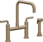California Faucets Corsano Llave de Cocina Tipo Puente Contemporanea con Rociador Lateral - Pico Cuadruple - Latón Antiguo Mate