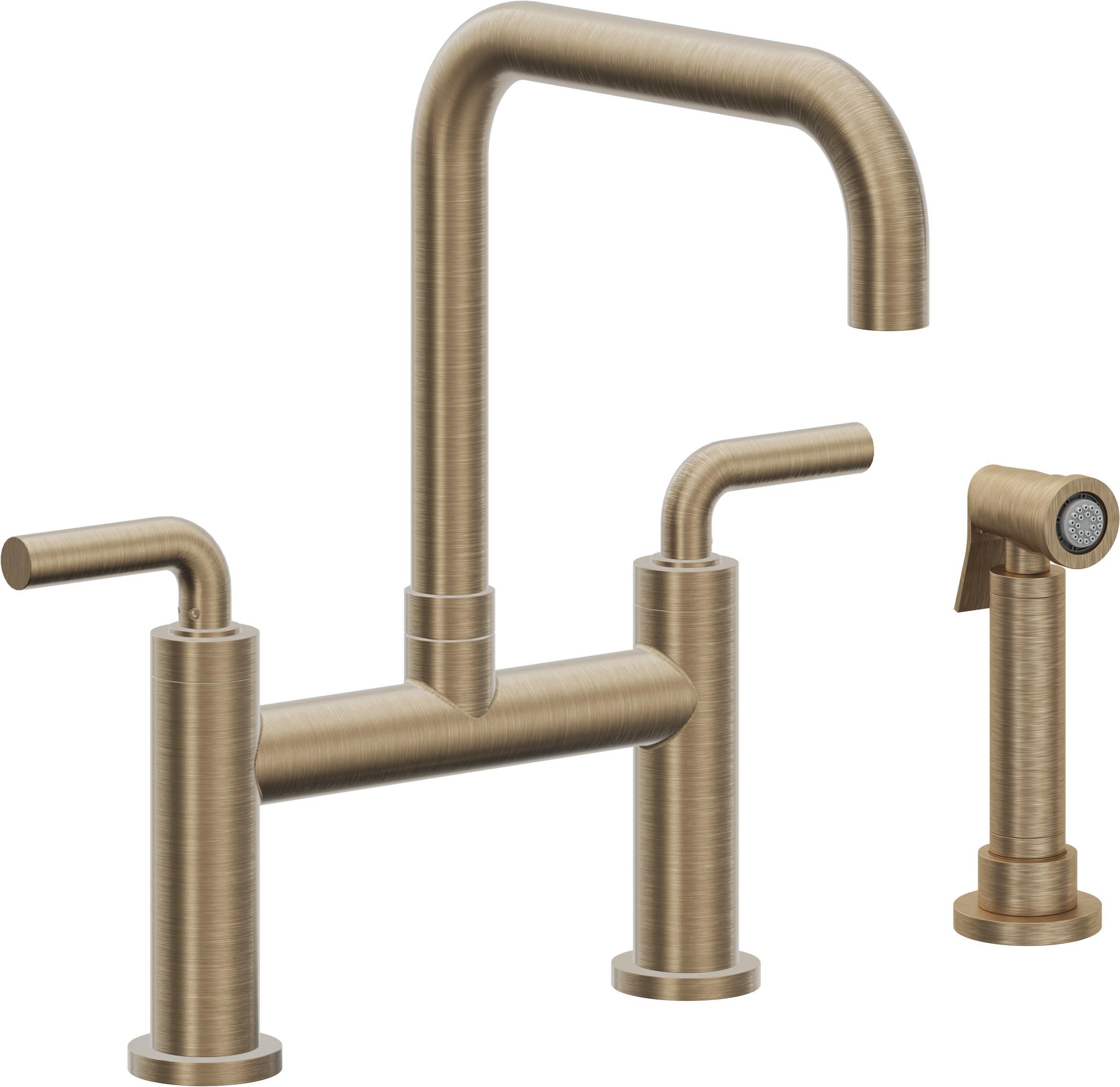 California Faucets Corsano Llave de Cocina Tipo Puente Contemporanea con Rociador Lateral - Pico Cuadruple - Latón Antiguo Mate