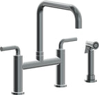 California Faucets Corsano Llave de Cocina Tipo Puente Contemporanea con Rociador Lateral - Pico Cuadruple - Níquel Negro