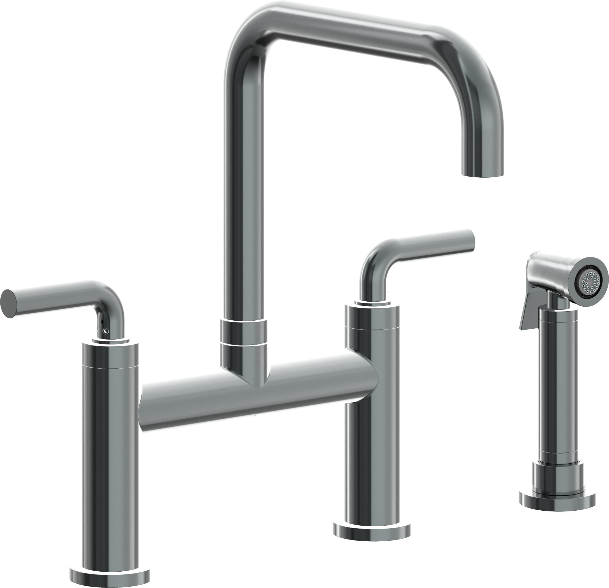 California Faucets Corsano Llave de Cocina Tipo Puente Contemporanea con Rociador Lateral - Pico Cuadruple - Níquel Negro