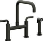 California Faucets Corsano Llave de Cocina Tipo Puente Contemporanea con Rociador Lateral - Pico Cuadruple - Bronce Bella Terra