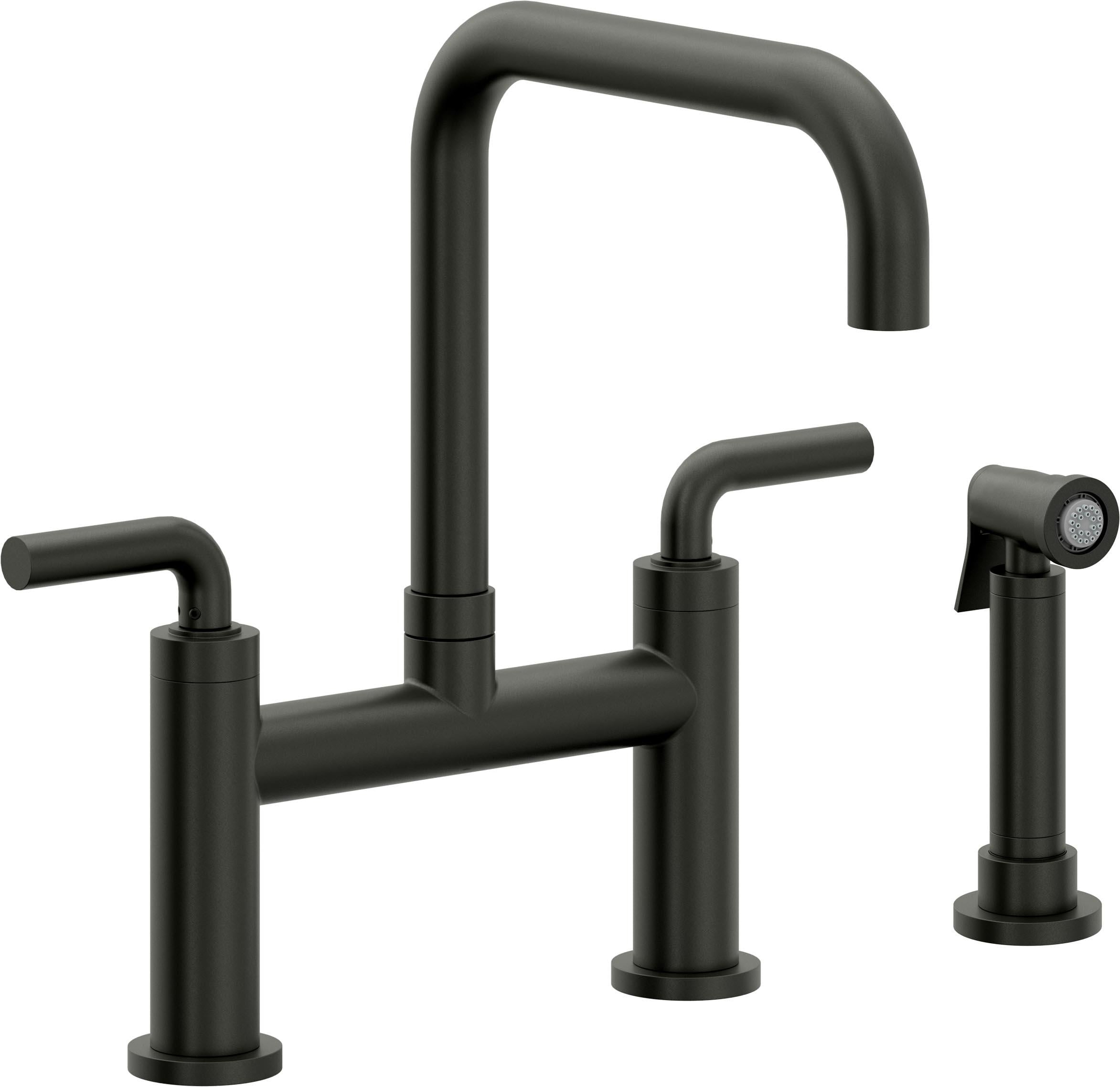 California Faucets Corsano Llave de Cocina Tipo Puente Contemporanea con Rociador Lateral - Pico Cuadruple - Bronce Bella Terra