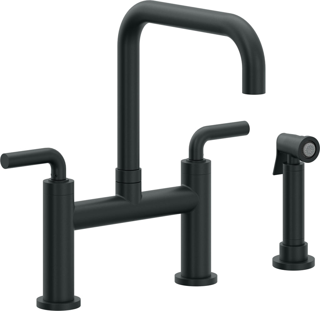 California Faucets Corsano Llave de Cocina Tipo Puente Contemporanea con Rociador Lateral - Pico Cuadruple - Carbón