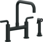 California Faucets Corsano Llave de Cocina Tipo Puente Contemporanea con Rociador Lateral - Pico Cuadruple - Carbón