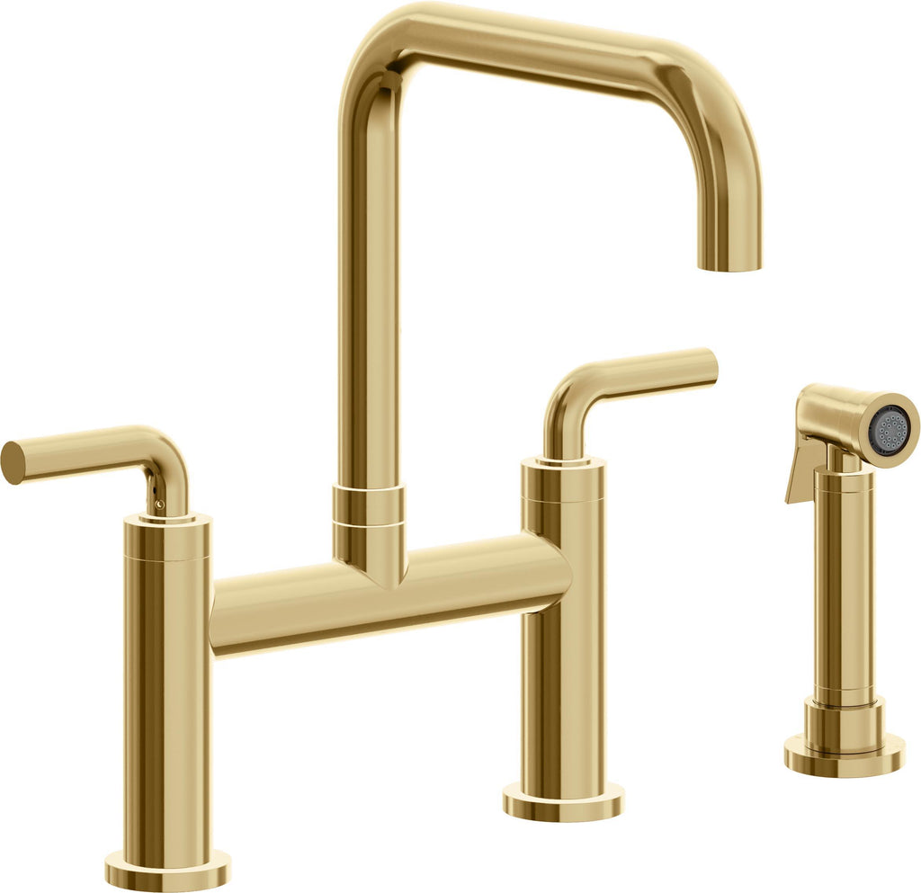 California Faucets Corsano Llave de Cocina Tipo Puente Contemporanea con Rociador Lateral - Pico Cuadruple - Oro Francés