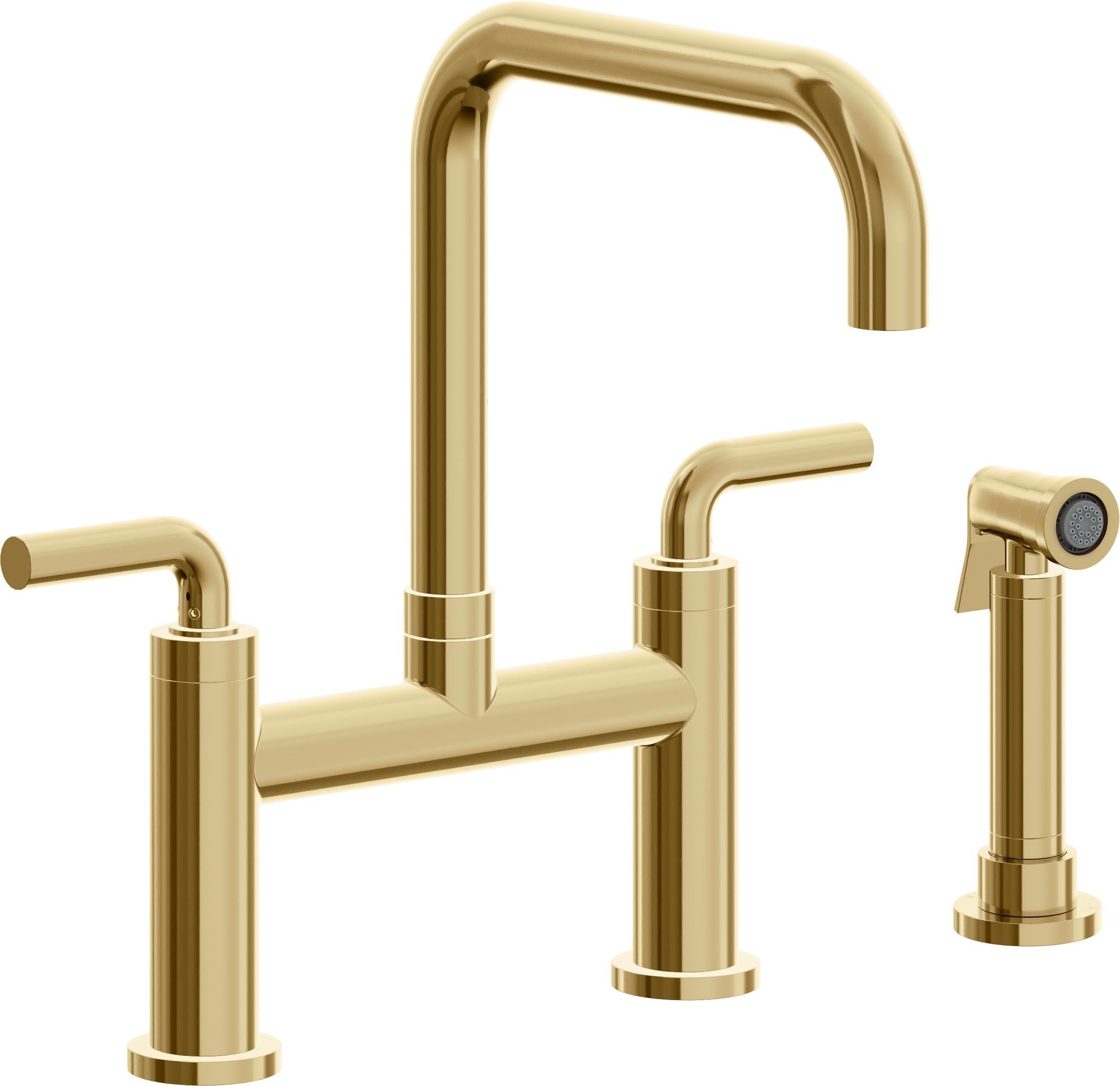California Faucets Corsano Llave de Cocina Tipo Puente Contemporanea con Rociador Lateral - Pico Cuadruple - Oro Francés