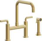 California Faucets Corsano Llave de Cocina Tipo Puente Contemporanea con Rociador Lateral - Pico Cuadruple - Oro Pulido de por Vida