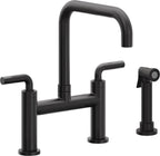 California Faucets Corsano Llave de Cocina Tipo Puente Contemporanea con Rociador Lateral - Pico Cuadruple - Negro Mate