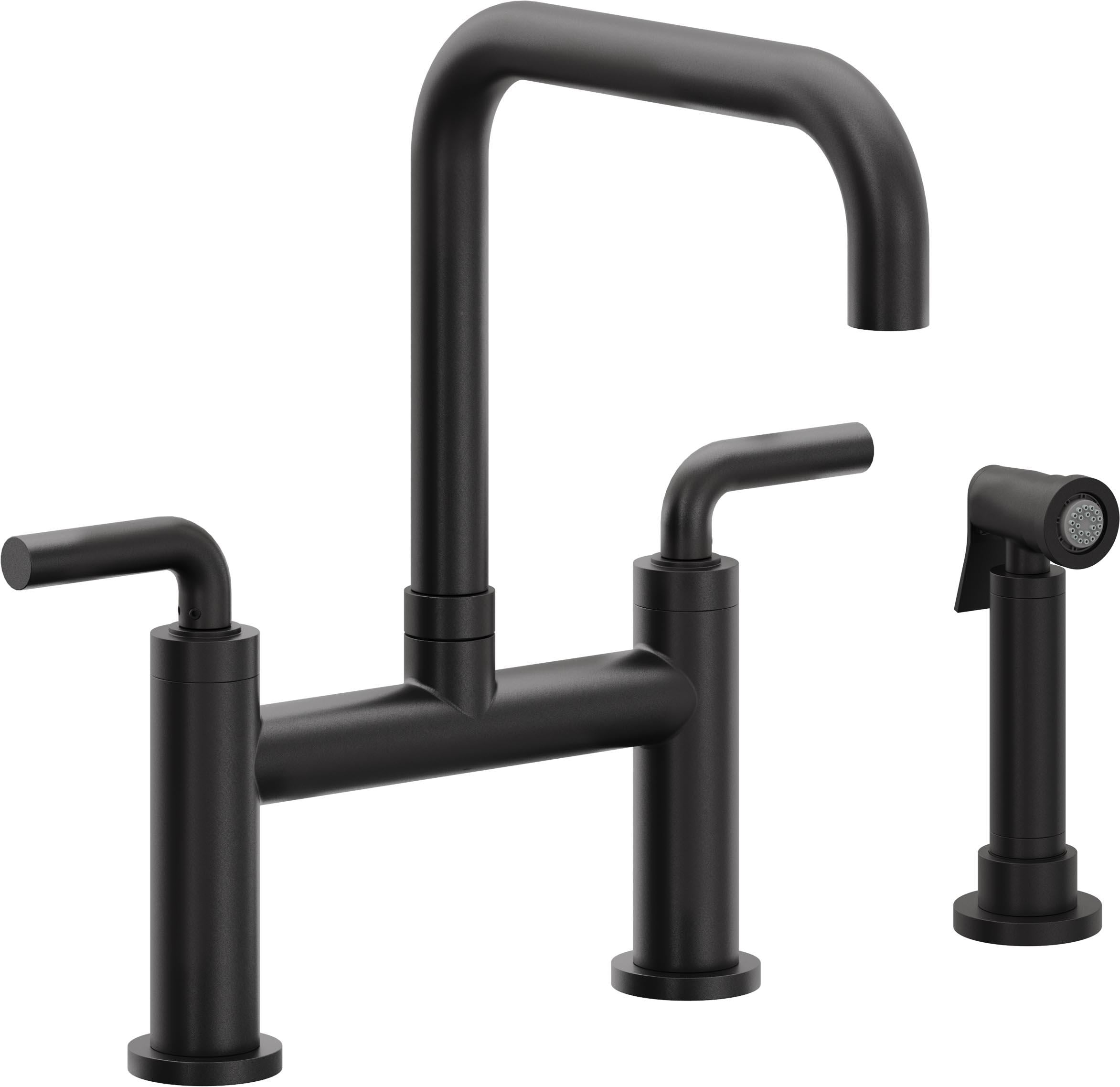 California Faucets Corsano Llave de Cocina Tipo Puente Contemporanea con Rociador Lateral - Pico Cuadruple - Negro Mate
