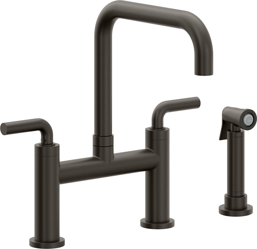 California Faucets Corsano Llave de Cocina Tipo Puente Contemporanea con Rociador Lateral - Pico Cuadruple - Bronce Oscuro