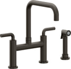 California Faucets Corsano Llave de Cocina Tipo Puente Contemporanea con Rociador Lateral - Pico Cuadruple - Bronce Oscuro
