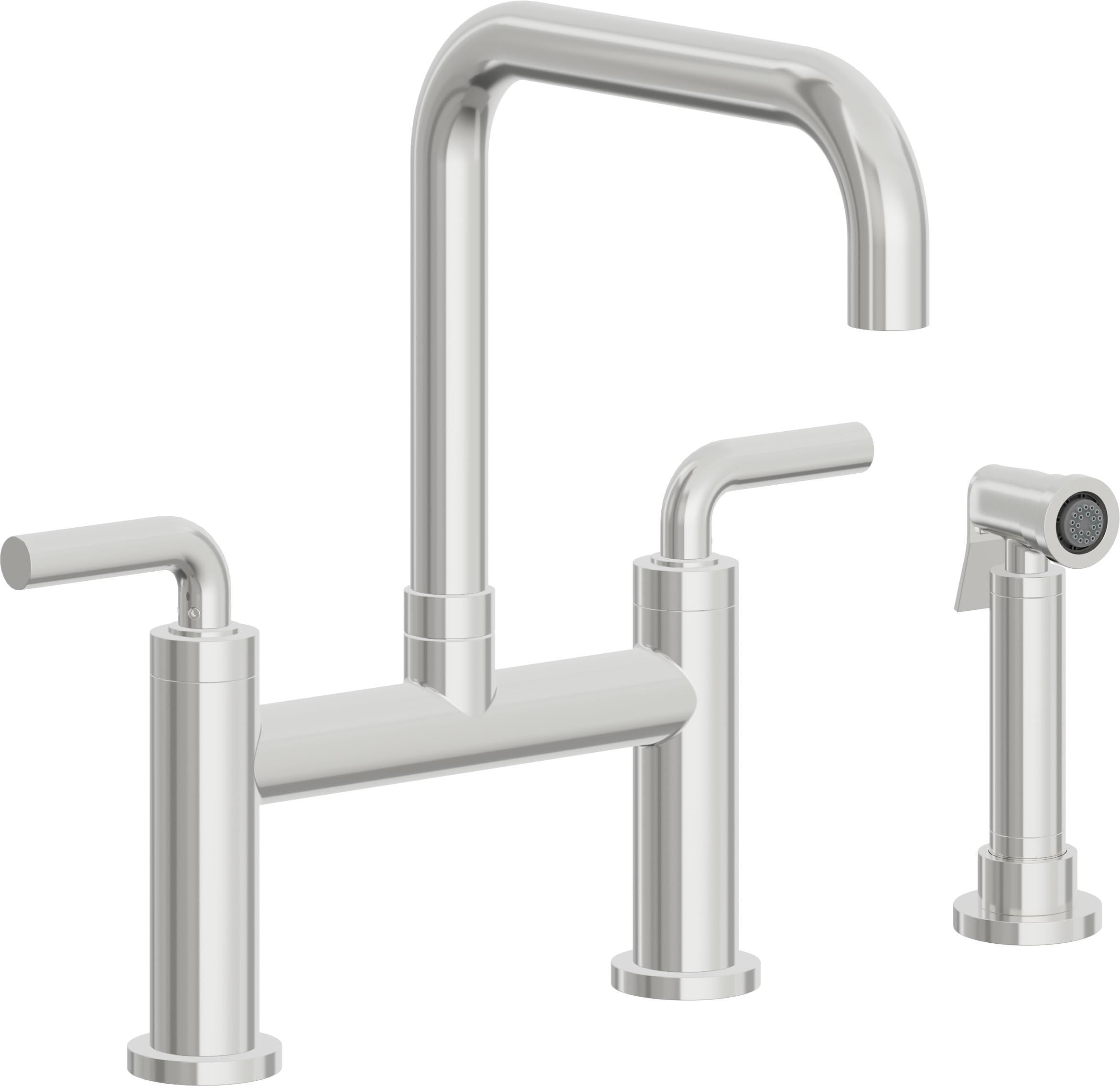 California Faucets Corsano Llave de Cocina Tipo Puente Contemporanea con Rociador Lateral - Pico Cuadruple - Cromo Pulido