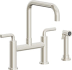 California Faucets Corsano Llave de Cocina Tipo Puente Contemporanea con Rociador Lateral - Pico Cuadruple - Níquel Pulido
