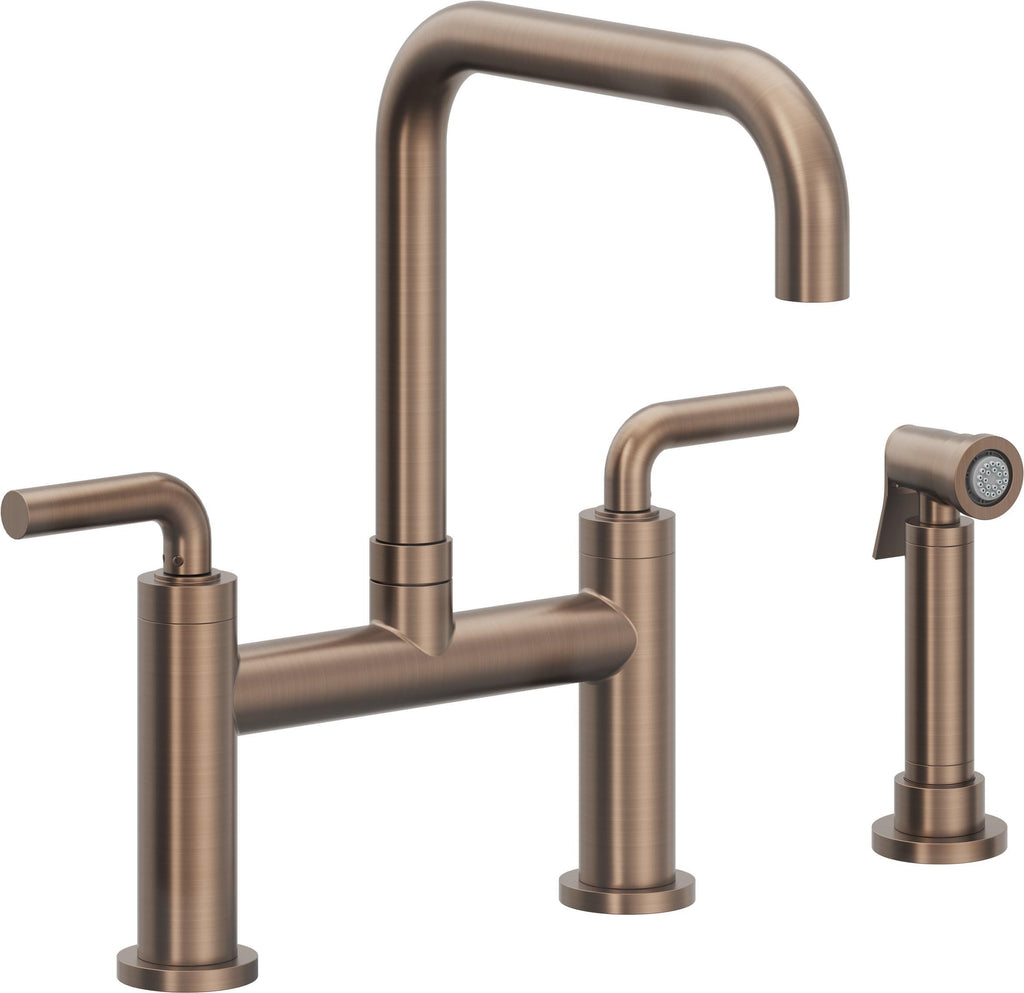 California Faucets Corsano Llave de Cocina Tipo Puente Contemporanea con Rociador Lateral - Pico Cuadruple - Bronce Satinado