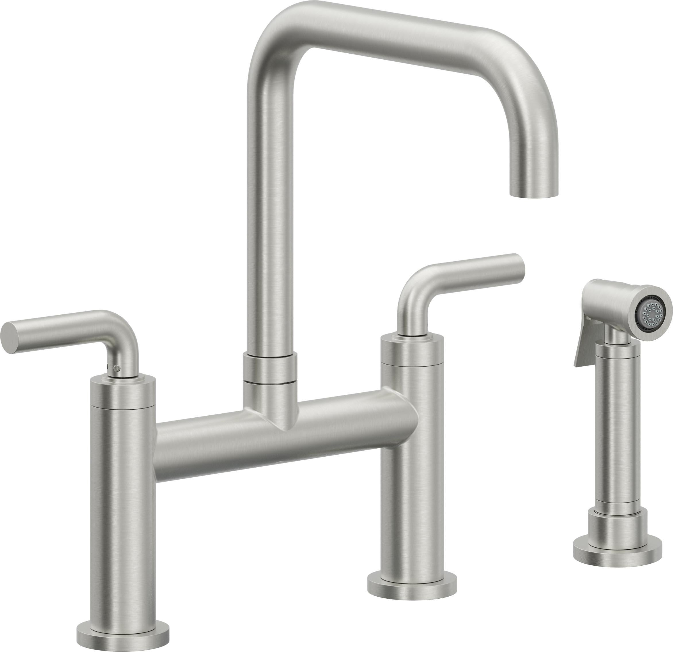 California Faucets Corsano Llave de Cocina Tipo Puente Contemporanea con Rociador Lateral - Pico Cuadruple - Cromo Satinado