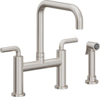 California Faucets Corsano Llave de Cocina Tipo Puente Contemporanea con Rociador Lateral - Pico Cuadruple - Acero Inoxidable Ultra