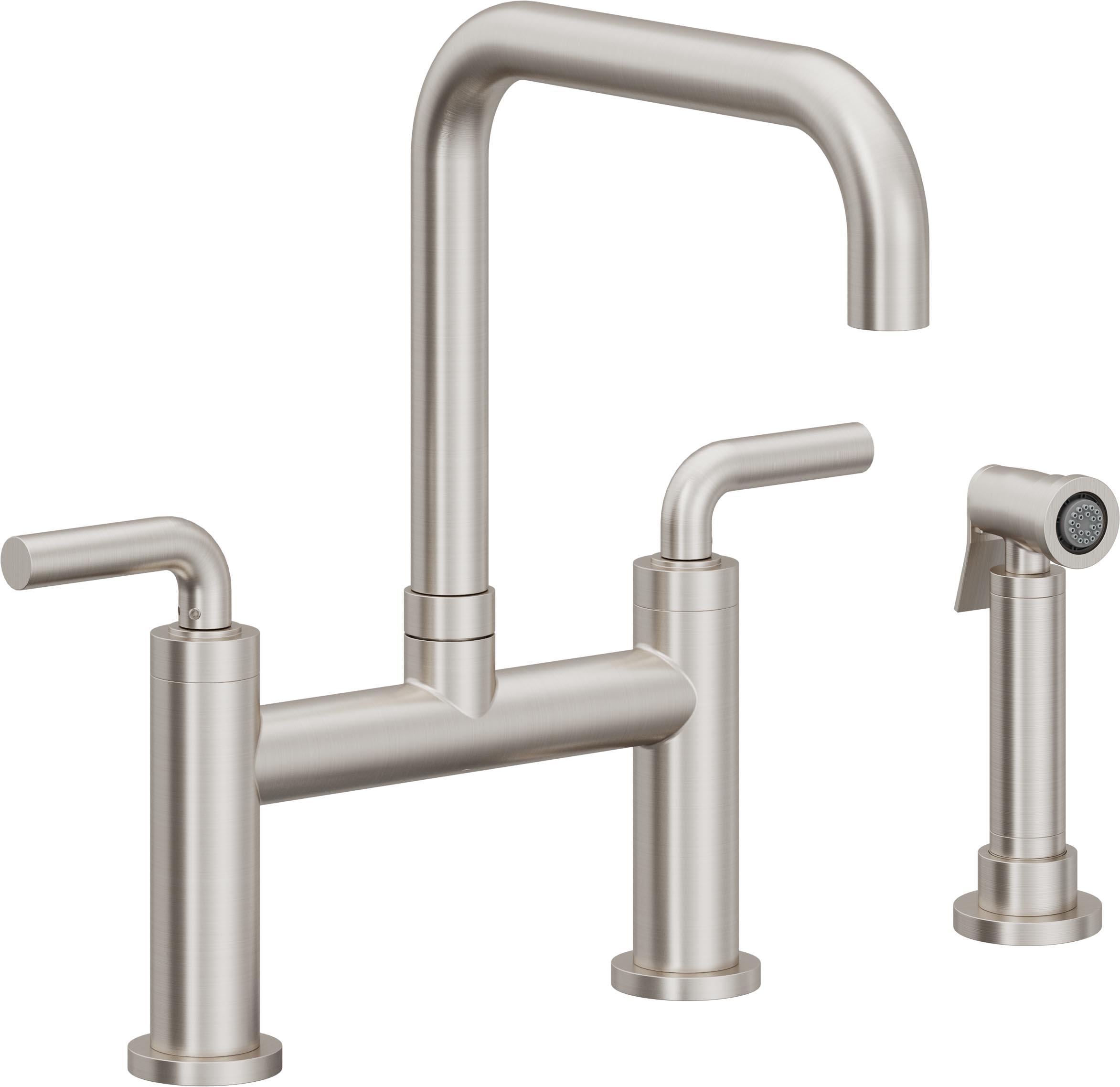 California Faucets Corsano Llave de Cocina Tipo Puente Contemporanea con Rociador Lateral - Pico Cuadruple - Acero Inoxidable Ultra