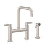 California Faucets Corsano Llave de Cocina Tipo Puente Contemporanea con Rociador Lateral - Pico Cuadruple - Níquel Satinado