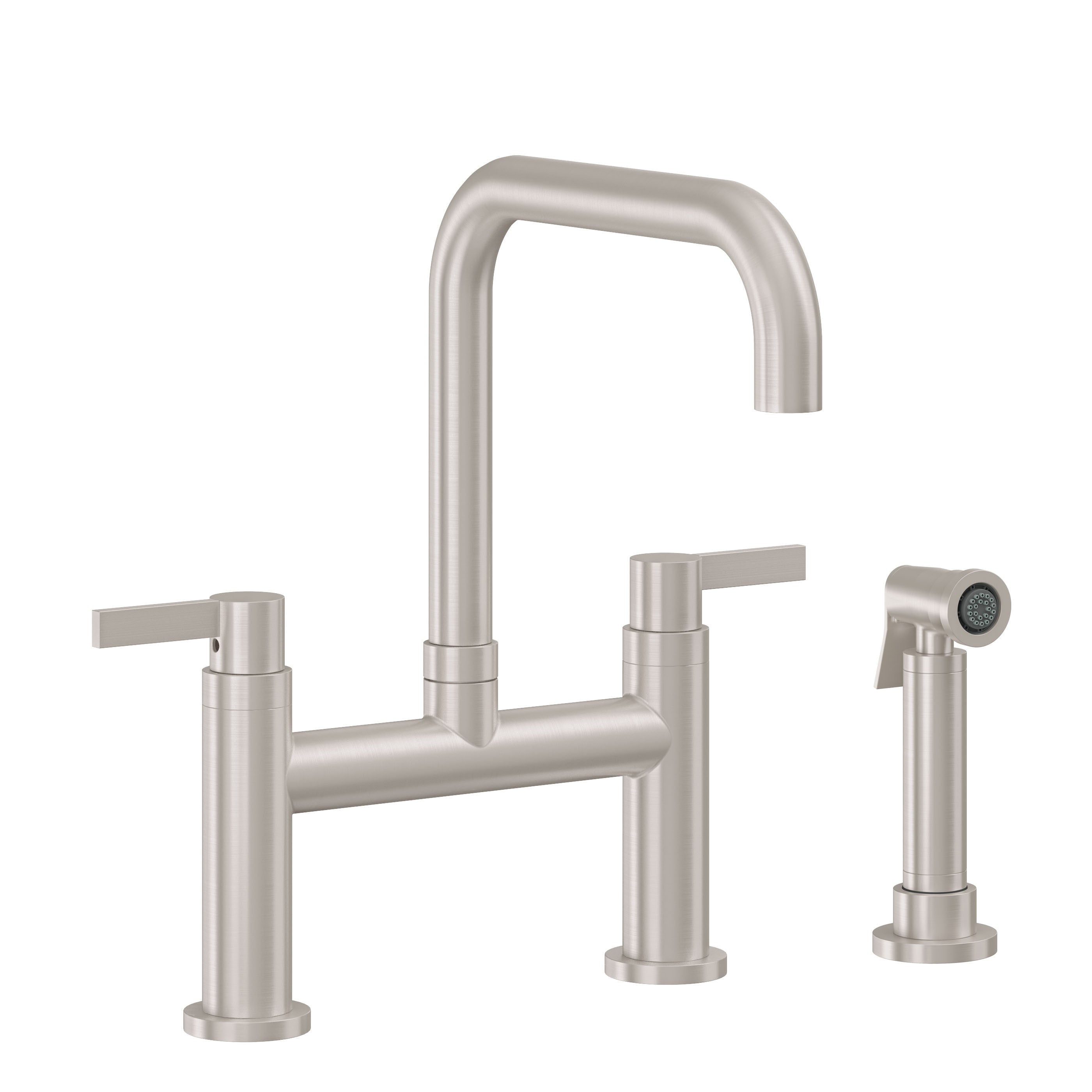 California Faucets Corsano Llave de Cocina Tipo Puente Contemporanea con Rociador Lateral - Pico Cuadruple - Níquel Satinado