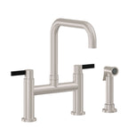 California Faucets Corsano Llave de Cocina Tipo Puente Contemporanea con Rociador Lateral - Pico Cuadruple - Níquel Satinado