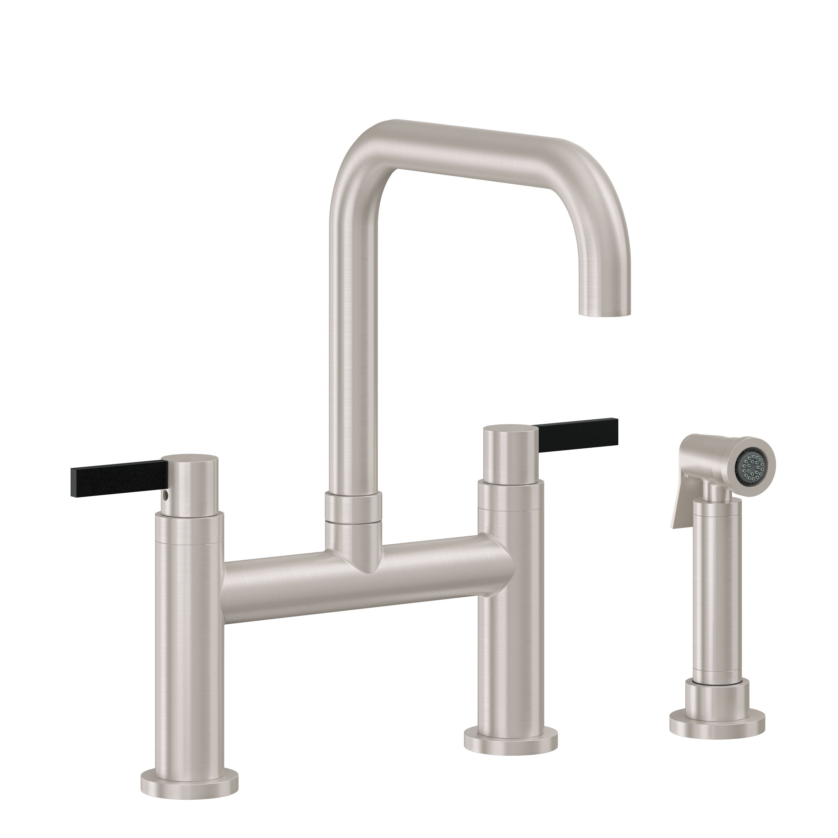 California Faucets Corsano Llave de Cocina Tipo Puente Contemporanea con Rociador Lateral - Pico Cuadruple - Níquel Satinado