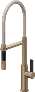 California Faucets Corsano Llave de Cocina Culinaria de Extraccion Contemporanea con Rociador de Boton - Latón Antiguo Mate