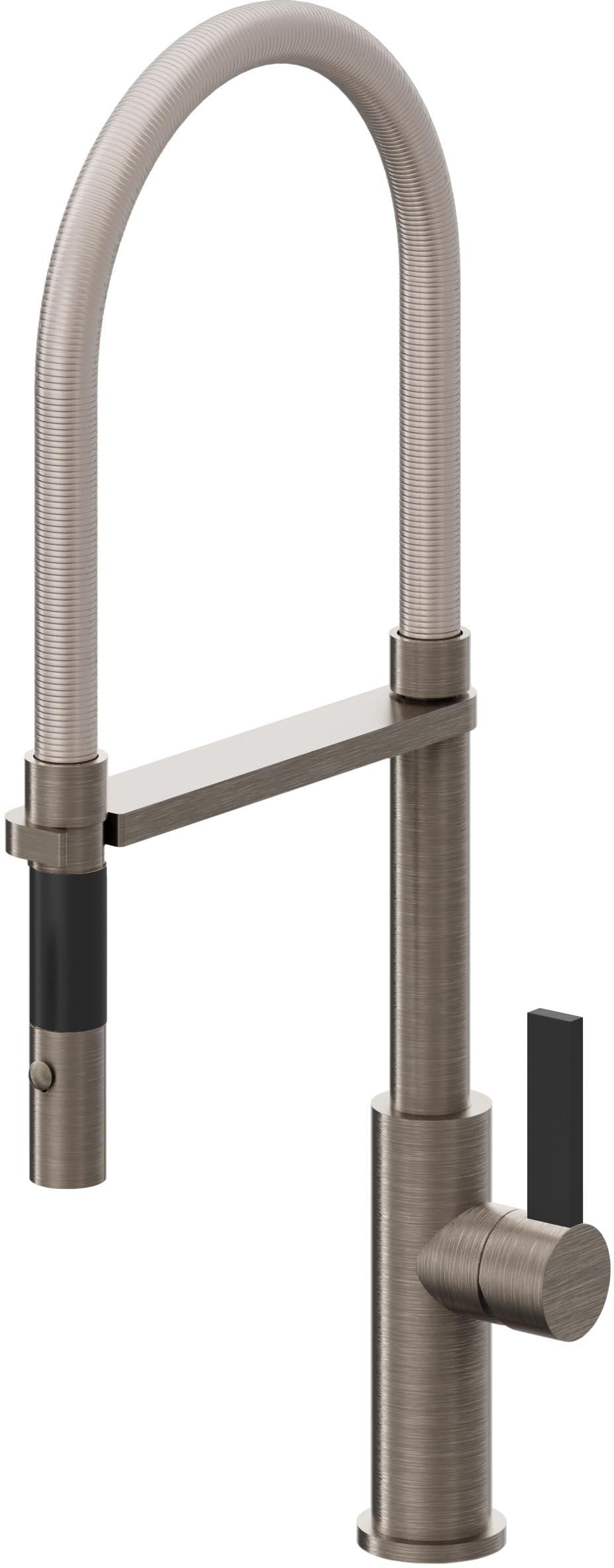 California Faucets Corsano Llave de Cocina Culinaria de Extraccion Contemporanea con Rociador de Boton - Níquel Antiguo Mate