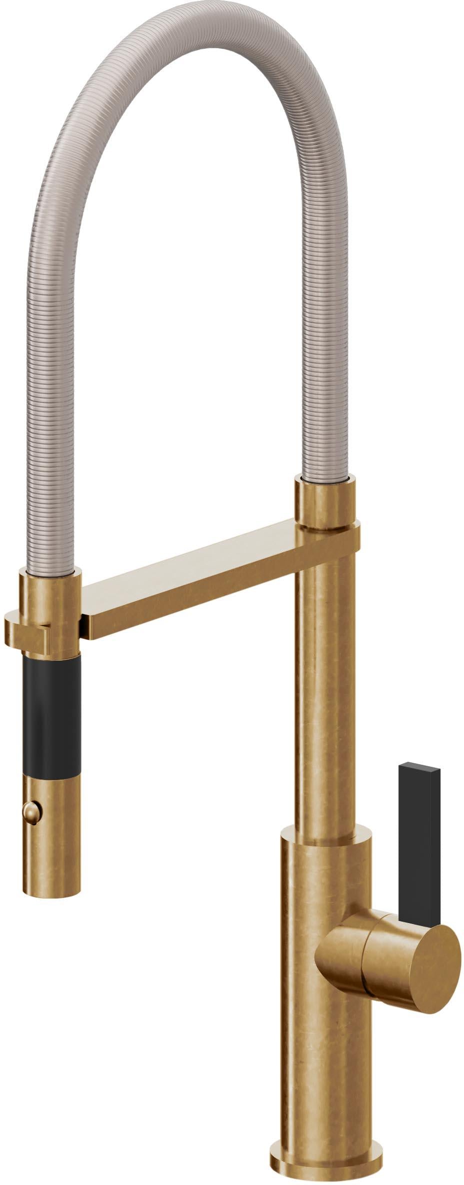 California Faucets Corsano Llave de Cocina Culinaria de Extraccion Contemporanea con Rociador de Boton - Latón Bruñido