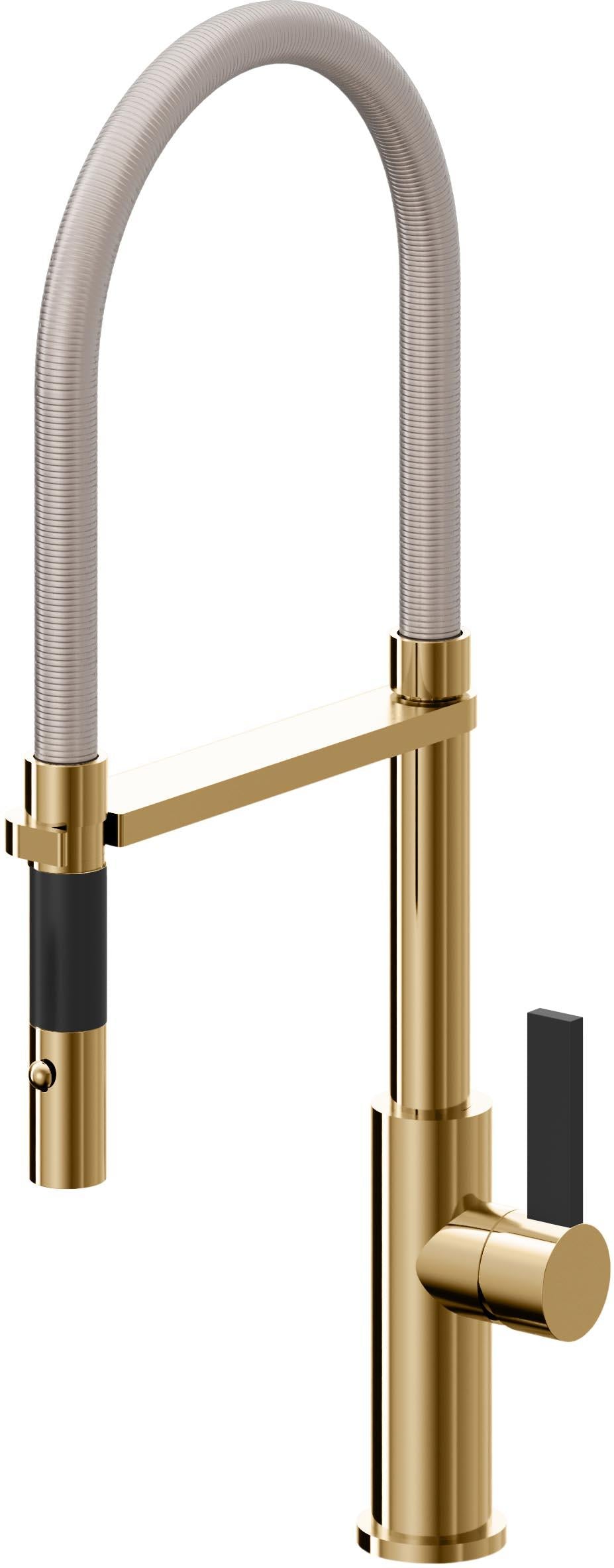 California Faucets Corsano Llave de Cocina Culinaria de Extraccion Contemporanea con Rociador de Boton - Oro Francés