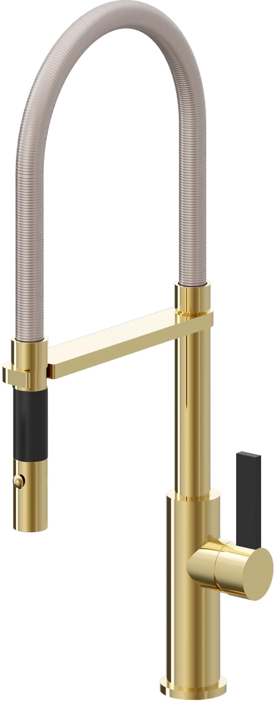 California Faucets Corsano Llave de Cocina Culinaria de Extraccion Contemporanea con Rociador de Boton - Oro Pulido de por Vida