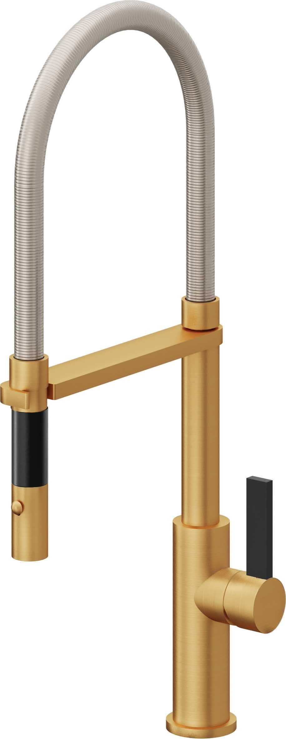 California Faucets Corsano Llave de Cocina Culinaria de Extraccion Contemporanea con Rociador de Boton - Oro Satinado de por Vida