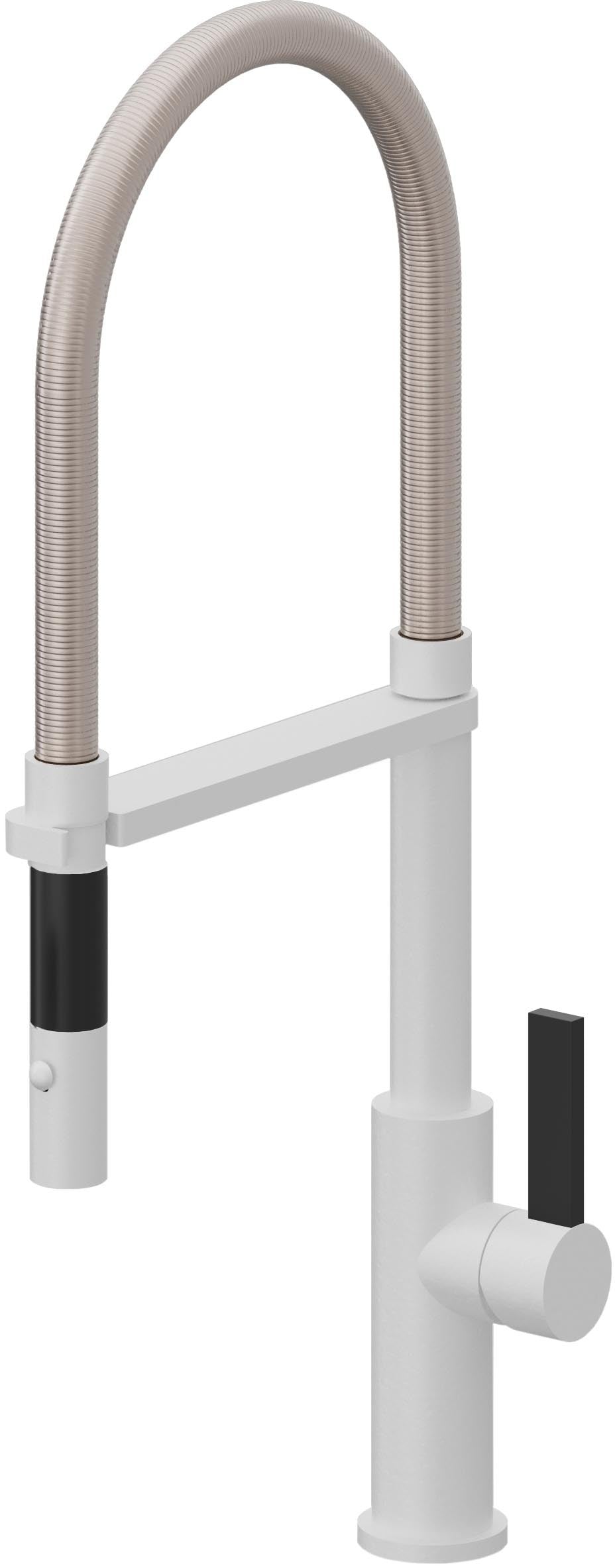 California Faucets Corsano Llave de Cocina Culinaria de Extraccion Contemporanea con Rociador de Boton - Blanco Mate