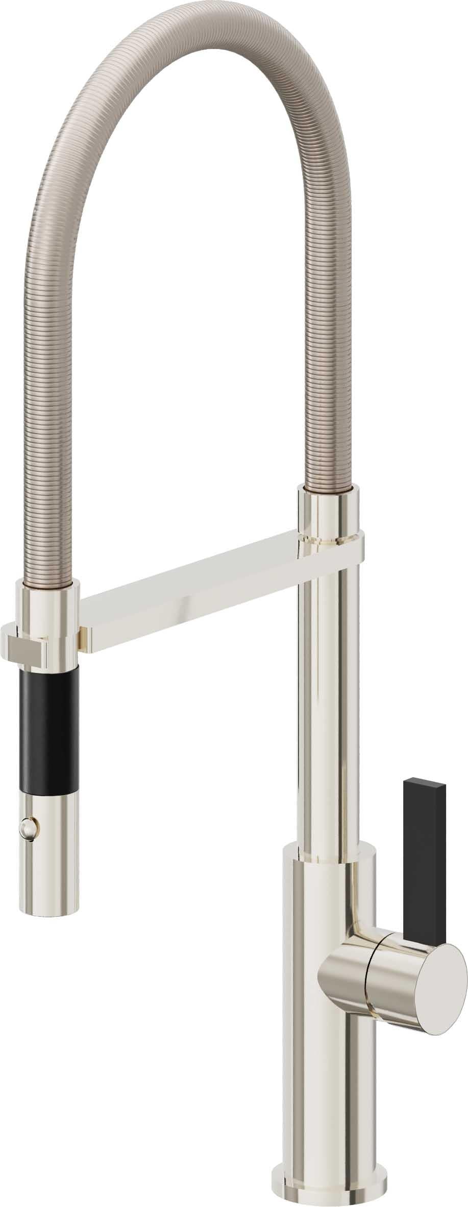 California Faucets Corsano Llave de Cocina Culinaria de Extraccion Contemporanea con Rociador de Boton - Níquel Pulido