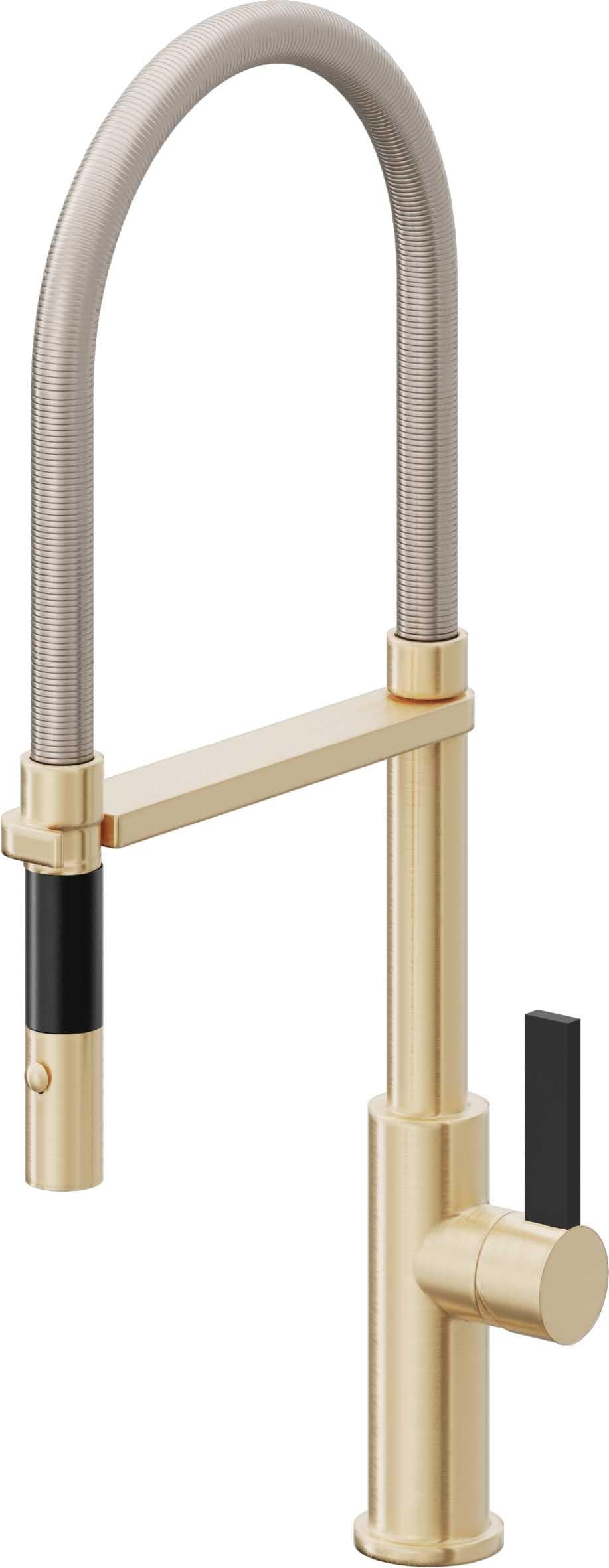 California Faucets Corsano Llave de Cocina Culinaria de Extraccion Contemporanea con Rociador de Boton - Latón Satinado