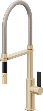 California Faucets Corsano Llave de Cocina Culinaria de Extraccion Contemporanea con Rociador de Boton - Latón Satinado