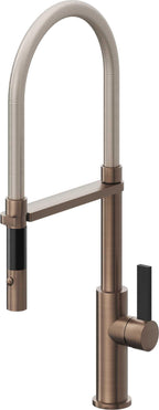 California Faucets Corsano Llave de Cocina Culinaria de Extraccion Contemporanea con Rociador de Boton - Bronce Satinado