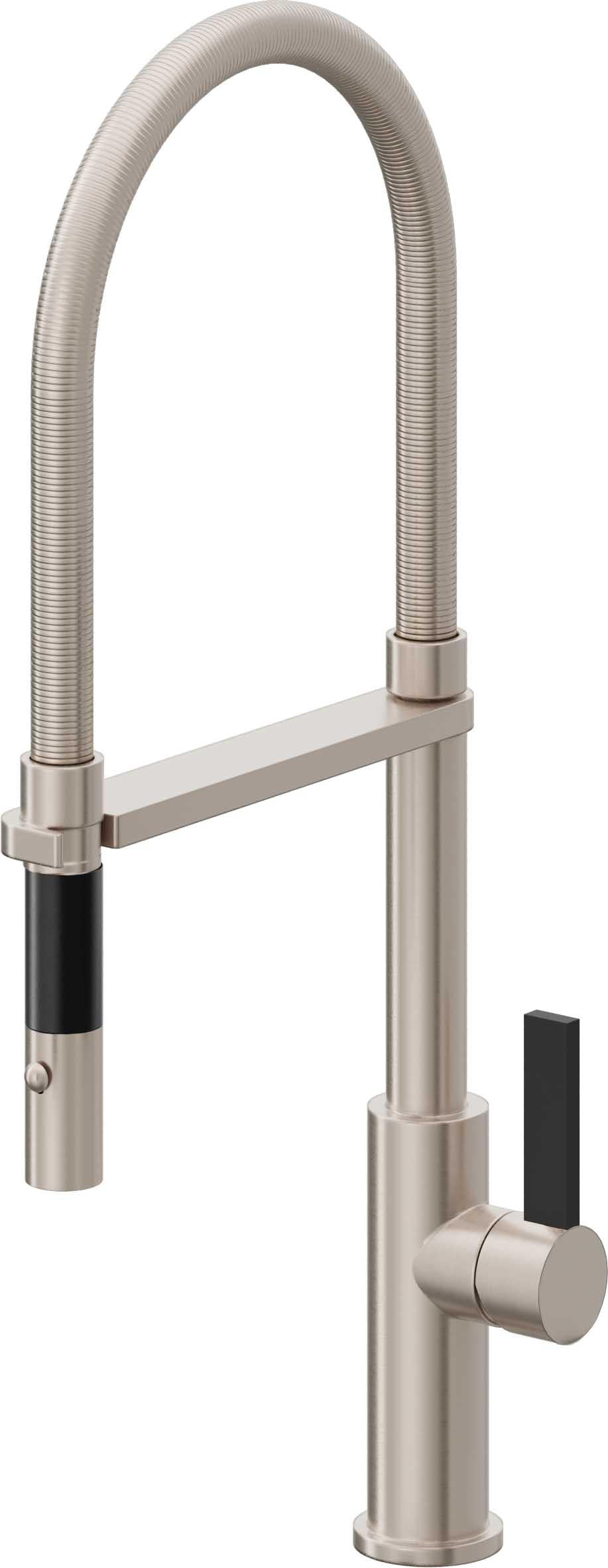 California Faucets Corsano Llave de Cocina Culinaria de Extraccion Contemporanea con Rociador de Boton - Níquel Satinado