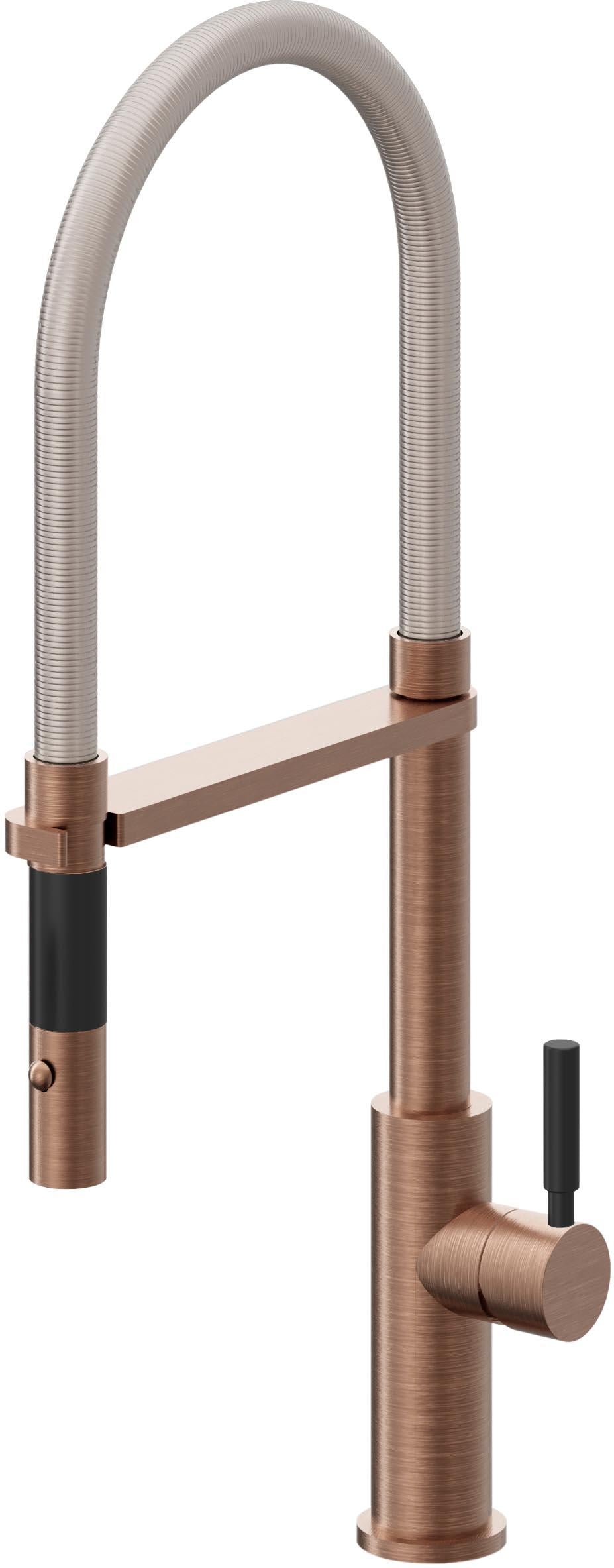 California Faucets Corsano Llave de Cocina Culinaria de Extraccion Contemporanea con Rociador de Boton - Cobre Antiguo Mate