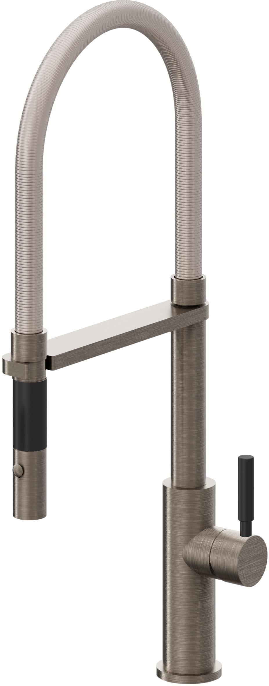 California Faucets Corsano Llave de Cocina Culinaria de Extraccion Contemporanea con Rociador de Boton - Níquel Antiguo Mate