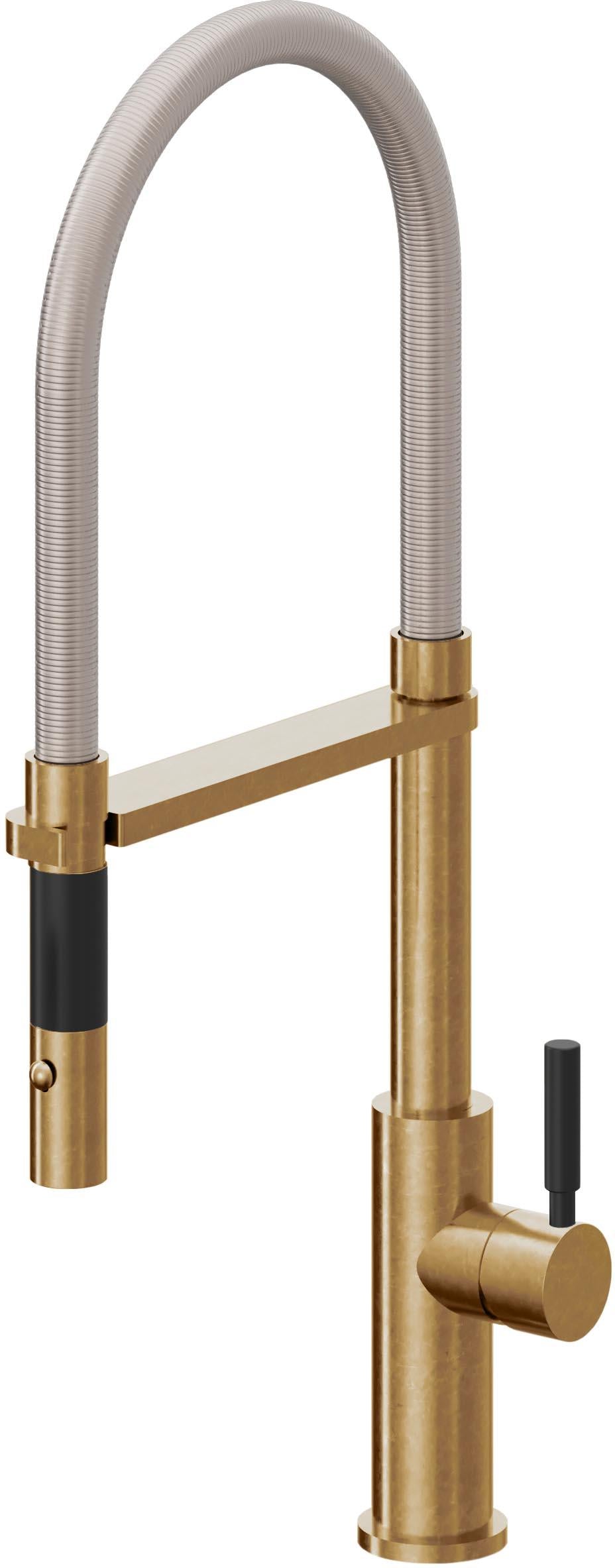 California Faucets Corsano Llave de Cocina Culinaria de Extraccion Contemporanea con Rociador de Boton - Latón Bruñido