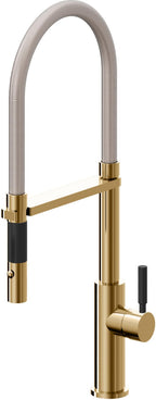 California Faucets Corsano Llave de Cocina Culinaria de Extraccion Contemporanea con Rociador de Boton - Oro Francés