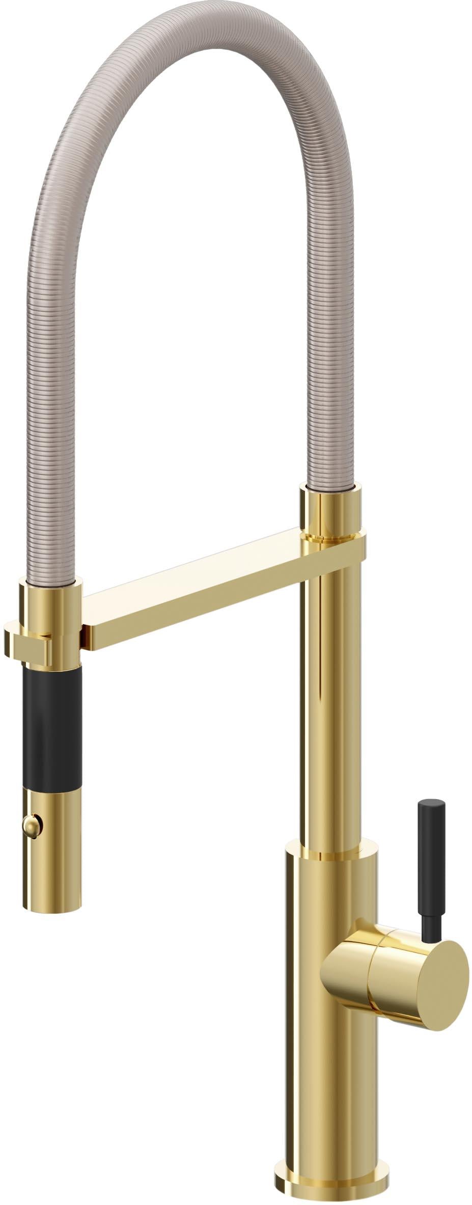 California Faucets Corsano Llave de Cocina Culinaria de Extraccion Contemporanea con Rociador de Boton - Oro Pulido de por Vida
