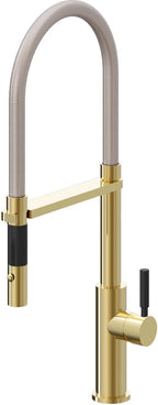 California Faucets Corsano Llave de Cocina Culinaria de Extraccion Contemporanea con Rociador de Boton - Oro Pulido de por Vida