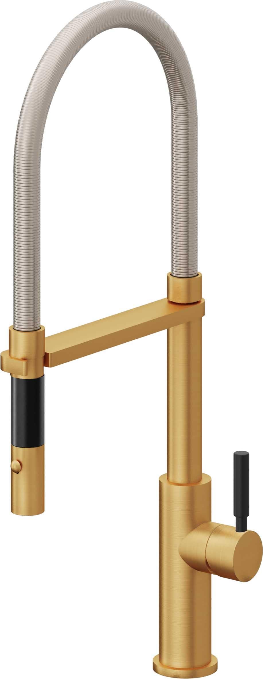 California Faucets Corsano Llave de Cocina Culinaria de Extraccion Contemporanea con Rociador de Boton - Oro Satinado de por Vida