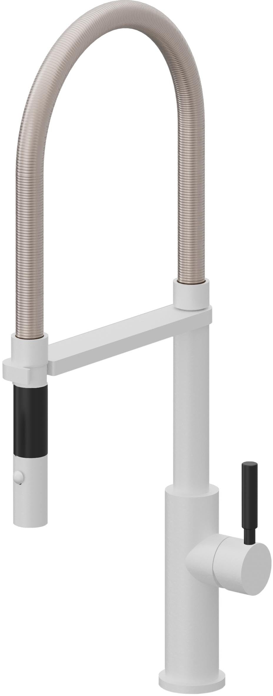 California Faucets Corsano Llave de Cocina Culinaria de Extraccion Contemporanea con Rociador de Boton - Blanco Mate
