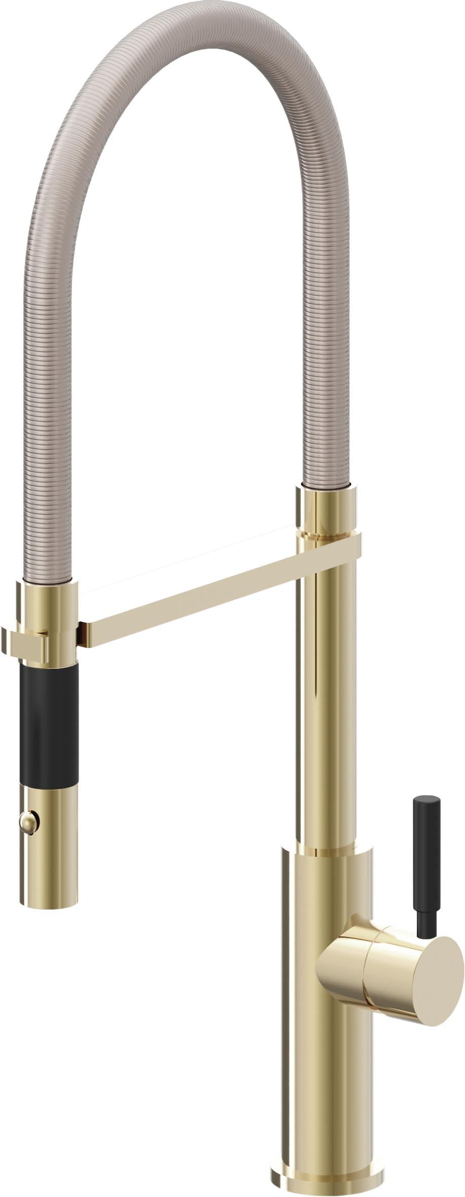 California Faucets Corsano Llave de Cocina Culinaria de Extraccion Contemporanea con Rociador de Boton - Latón Pulido