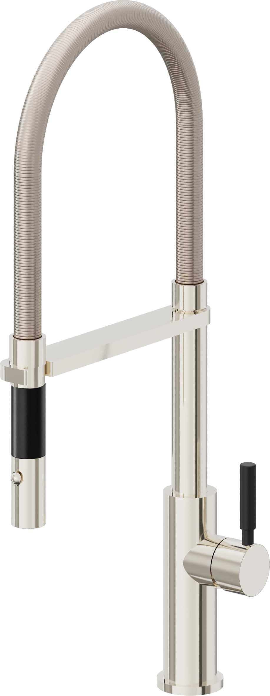 California Faucets Corsano Llave de Cocina Culinaria de Extraccion Contemporanea con Rociador de Boton - Níquel Pulido