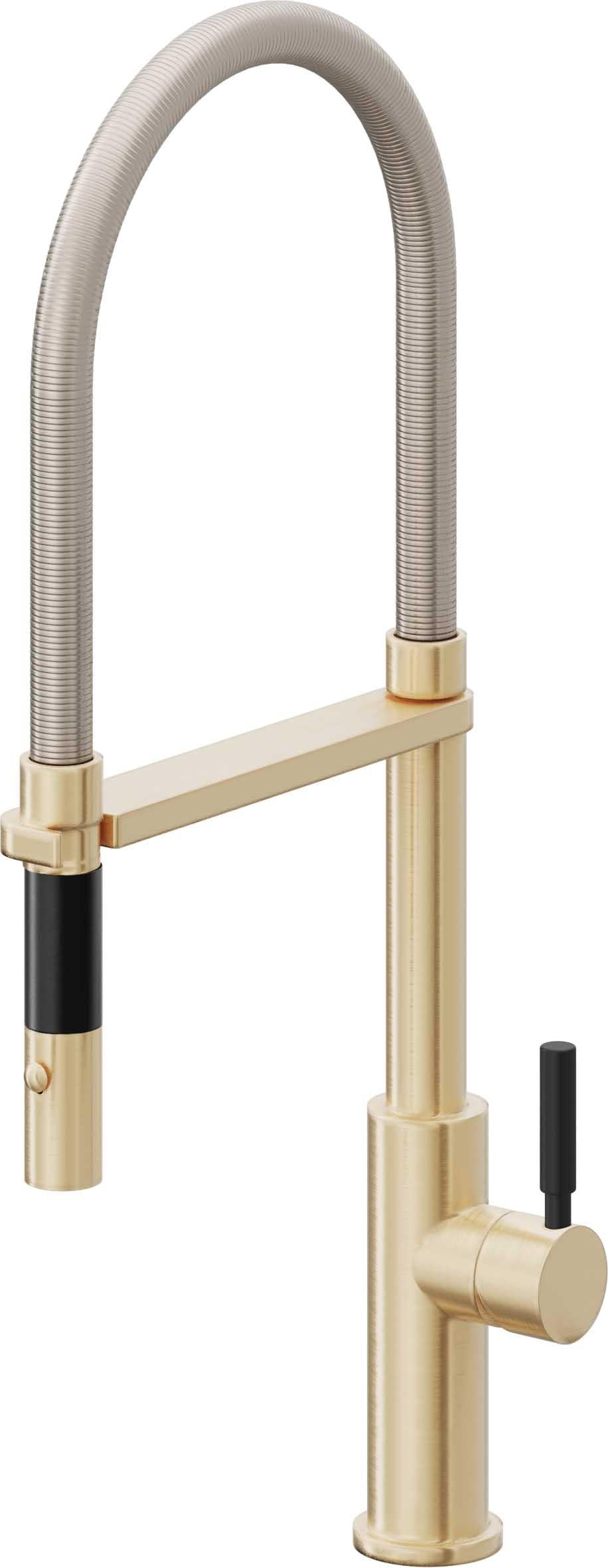 California Faucets Corsano Llave de Cocina Culinaria de Extraccion Contemporanea con Rociador de Boton - Latón Satinado